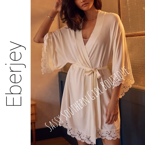🆕⭐ Eberjey By Anthropologie Bone Crochet Lace Robe